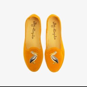 Issimo x Allagiulia Mustard Velvet Loafers With Pelican Embroidery Size 40/US 9